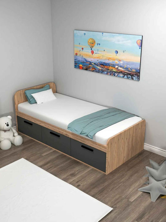 SteweHome Kinderbett Einzel mit Stauraum ohne Matratze Eiche 193,6×91×50cm