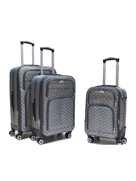 Fabric Gray Travel Suitcases Set of 3 with 4 Wheels