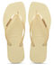 Square Logo Metallic Flip Flops in Beige Colour