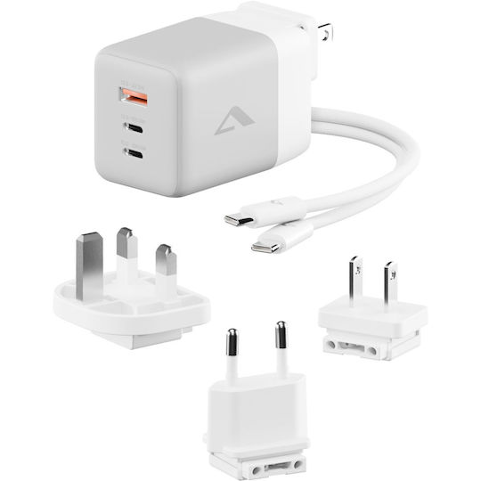 Alogic GaN Charger With USB-A Port And 2 USB-C Ports And USB-C - USB-C Cable 100W White Rapid Power