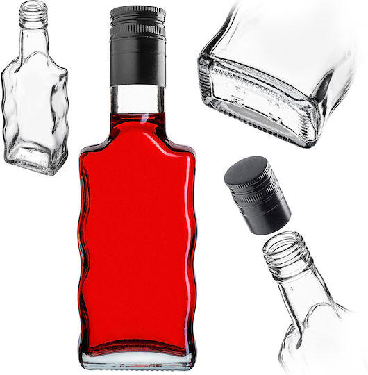 Glass 200ml Liqueur Bottle Long Black Cap 1 Pc