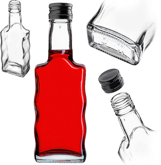 Glass Liqueur Bottle 200ml Black Cap 5 Pcs