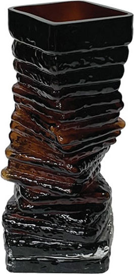 Vază Din Sticlă Maro Abstract Relief Mic 10x10x23cm 24/buc