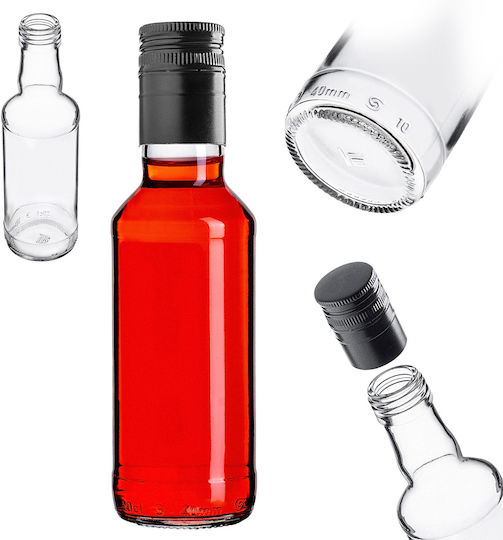 Glass Bottle 200ml Long Black Cap 1 Pc