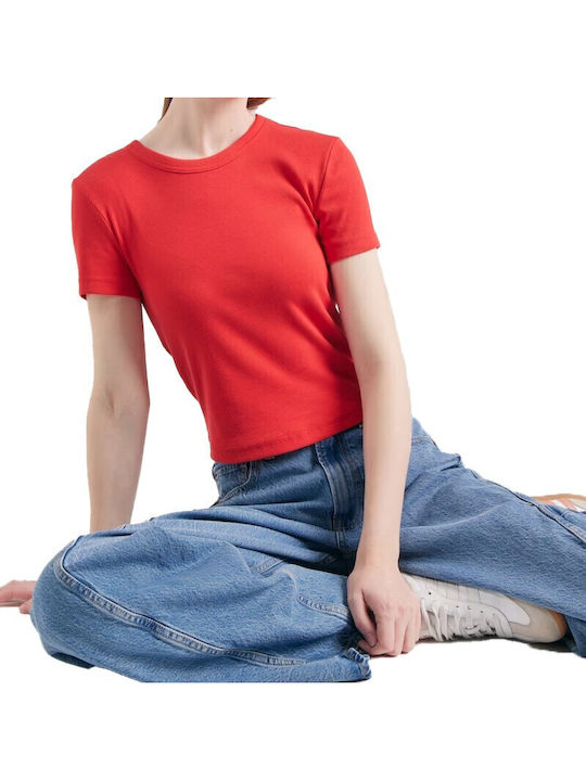 Only Life Women's Crop Top Cotton Short Sleeve Red