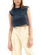 Women's Cotton Sleeveless Crop Top Blue