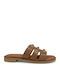 Leather Women's Flat Sandals Tabac Brown