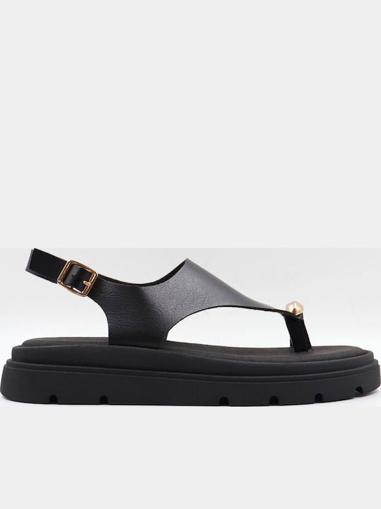 Alta Moda Damen Flatforms Schwarze Sandalen