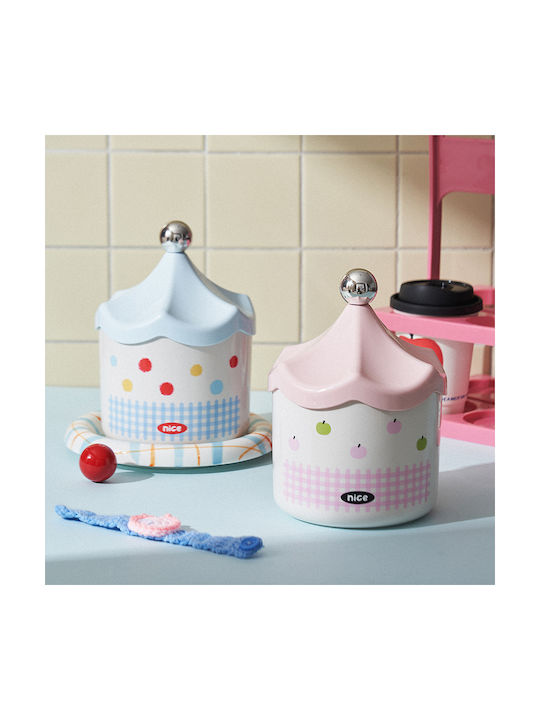 Polka Dot Series Office Waste Bin Tent Shape Lid Light Blue
