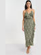 Summer Maxi Evening Dress Wrap Olive Gold