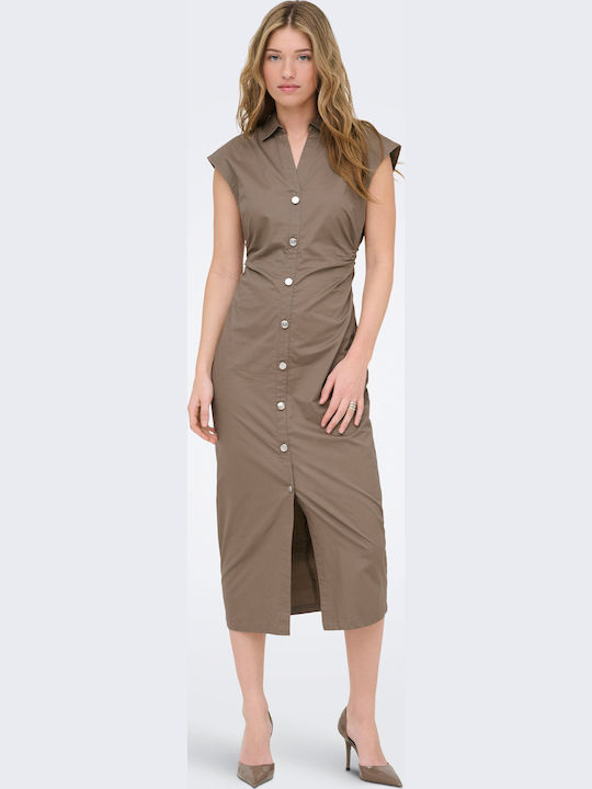 Only Sommer Midi Hemdkleid Kurzärmelig Olive