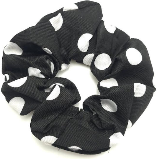 Λαστιχάκι Μαλλιών Σούρα Scrunchie Πουά Μεγάλο Μέγεθος Μαύρο