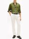 Pigment Dyed Li Long Sleeve Linen Shirt in Regular Fit Khaki