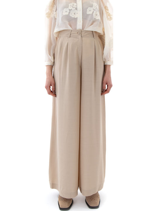 Black n Black Women's High Rise Pantaloons in Wide Leg Style Beige Black n Black Women's High Rise Pantaloons in Wide Leg Style Beige