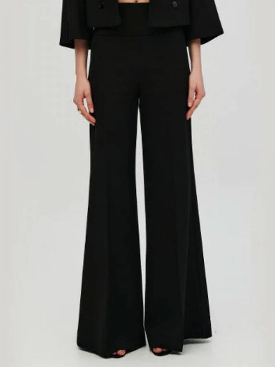 Women's High Rise Fabric Flared Trousers Black
