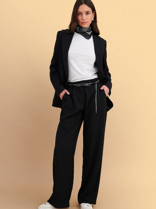 Women's Fabric Trousers in Straight Leg Black