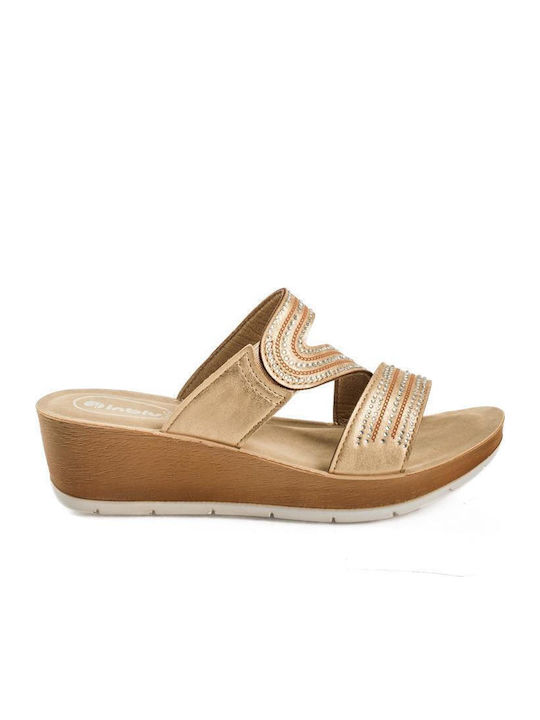 Inblu Anatomic Women's Platforms Strass Slip-On Sand Color