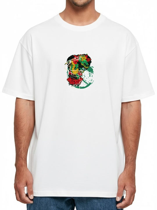 Oversized T-shirt Japanese Dragon Peonies Pop C...