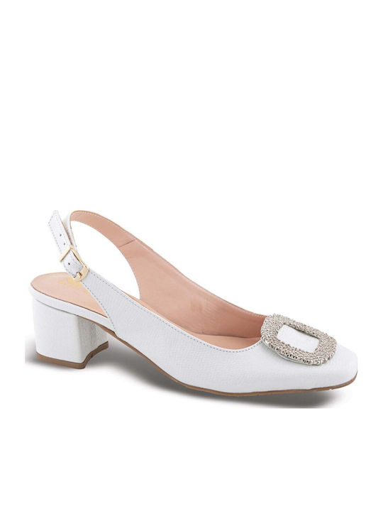 Blondie Leather Heels with Chunky Mid Heel White