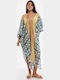 Ble Resort Collection Damen Maxi Kaftan Strand Beige/Blau