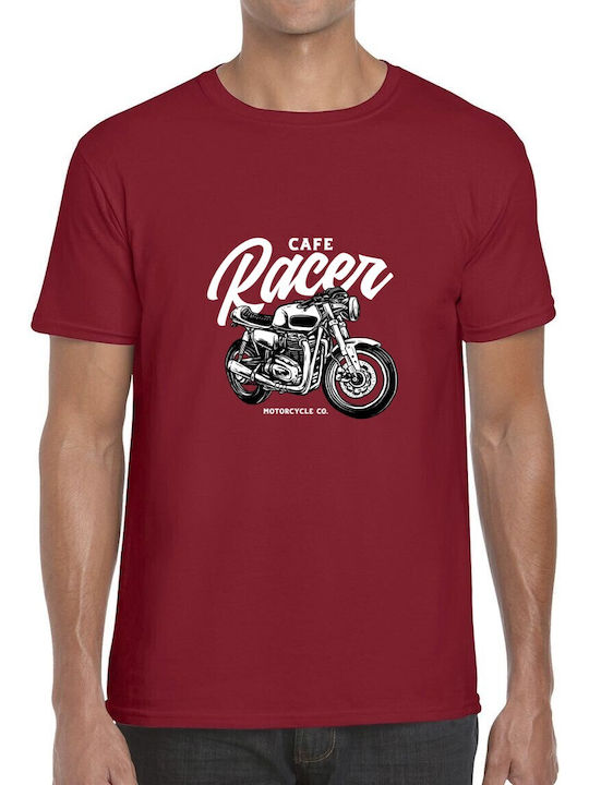 T-shirt Classic Cafe Racer Motorcycle Pop Culture Cardinal Red T-shirt Classic Cafe Racer Motorcycle Pop Culture Cardinal Red