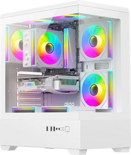 Darkflash C365 Gaming Midi-Turm Computergehäuse mit Seitenfenster und RGB-Beleuchtung Weiß + 5 Lüfter