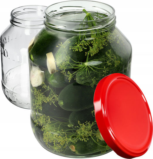 Kadax Set of 2 General Use Glass Red Jars with Lid 2500ml 2 Pieces