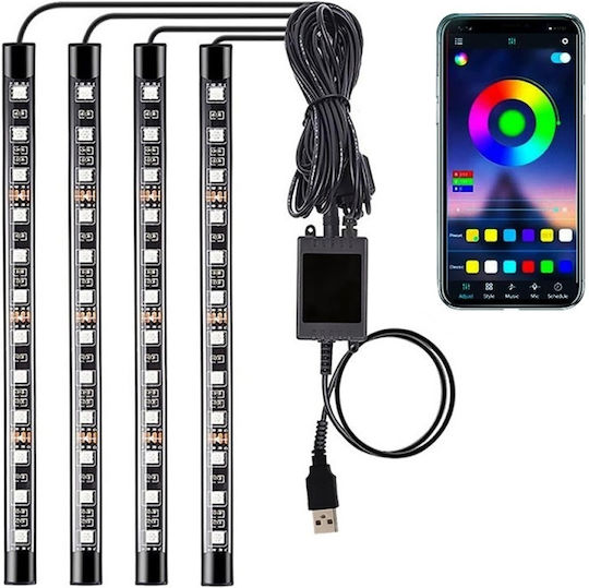 Benzi Led Auto Multicolore RGB 12 Leduri X 4 Benzi Control Prin Aplicație Bluetooth Android