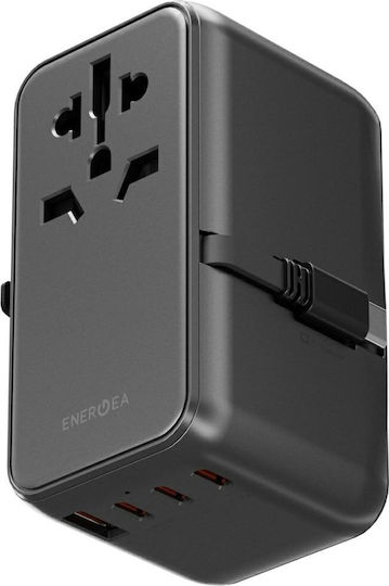 Energea Charger with USB-A Port and 3 USB-C Ports and USB-C Cable 85W Power Delivery Black