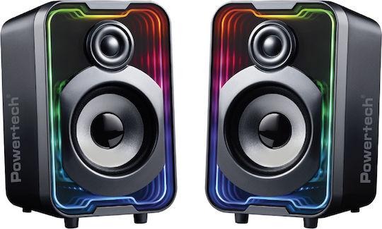 Powertech PT-1575 Ασύρματα Ηχεία Υπολογιστή 2.0 με RGB Φωτισμό και Bluetooth Ισχύος 5W Μαύρα