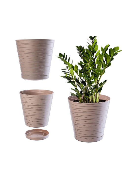 Kadax Ghiveci De Flori Din Plastic Bej Cu Farfurie 25x25x17cm