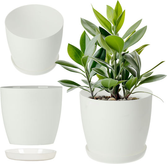 Kadax Γλάστρα Πλαστική White Matte με Πιάτο 25x23εκ.