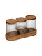 5Five Σετ 4τμχ Βάζα για Καφέ / Ζάχαρη / Δημητριακών με Φελλό & Βάση Γυάλινο Καφέ 9.7cm 4τμχ