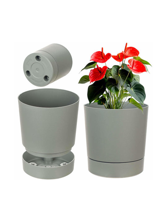 Kadax Plastic Gray Flower Pot with Saucer 34.5x...