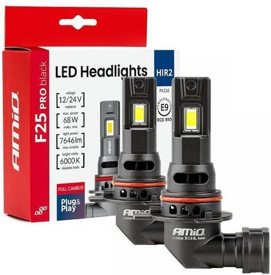Amio-λαμπτήρες Led F25 Pro Black Edition Hir2 9012 68w 12-24v Full Can Bus Φωτεινότητα 7646lm Ψυχρό Λευκό 6000k Επιβατικά Αυτοκίνητα & Φορτηγά-σετ 2 Τεμ 04724/am 04724/am