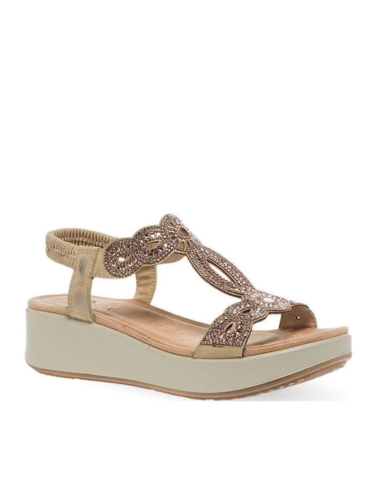 Parex Leather Women's Flat Sandals Flatforms Gold