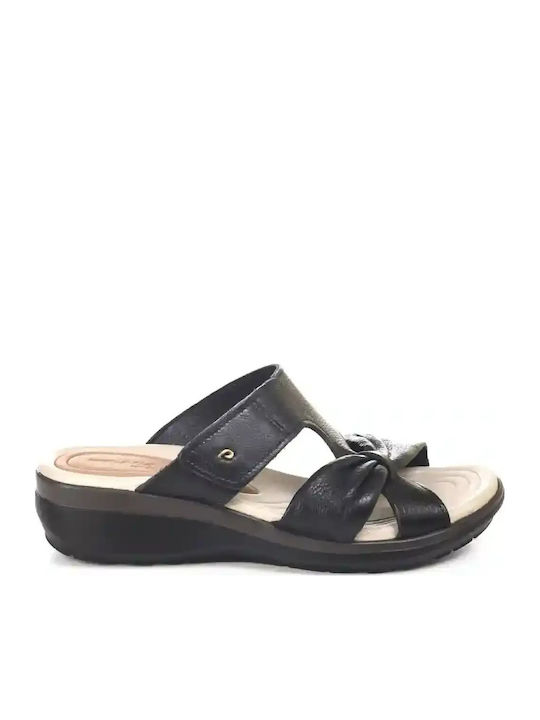 Damentaschen Leder Anatomisch Flache Sandalen Schwarz
