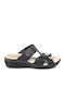 Damentaschen Leder Anatomisch Flache Sandalen Schwarz
