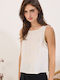 Women's Summer Linen Sleeveless Blouse Cream