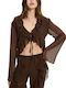 Women's Crop Top Long Sleeve Brown