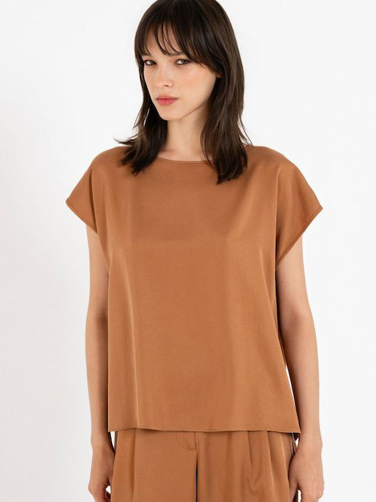 Women's Crop Top Short Sleeve Camel