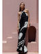 Summer Maxi Evening Open Back Dress Ecru / Black