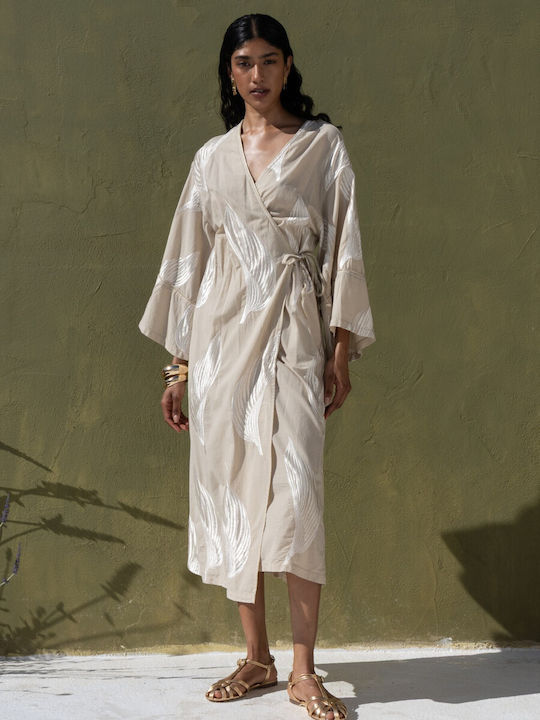 Summer Midi Wrap Dress Beige