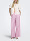 Wide Women's Pantaloons with Rubber Band in Wide Leg Striped Pink