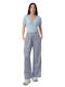 Light Blue Wide Pantaloons Animal Print Stripes