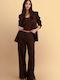 Women's Linen Trousers in Straight Leg Brown
