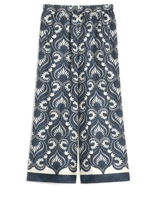 Pantaloni Largi Dama Floral Albastru