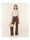 Women's Fabric Trousers in Straight Leg Chocolate