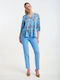 Women's High Rise Crepe Trousers in Slim Fit Light Blue