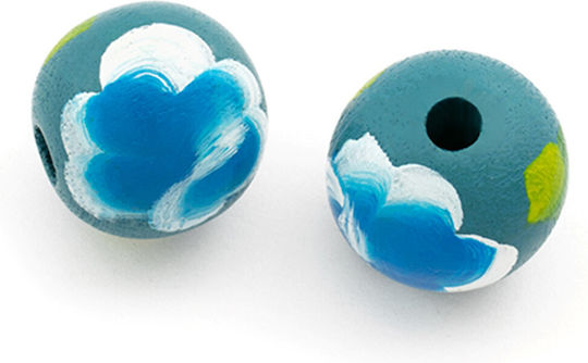 Wooden Bead Flower 20mm Ø4 Blue Package 15 Pieces